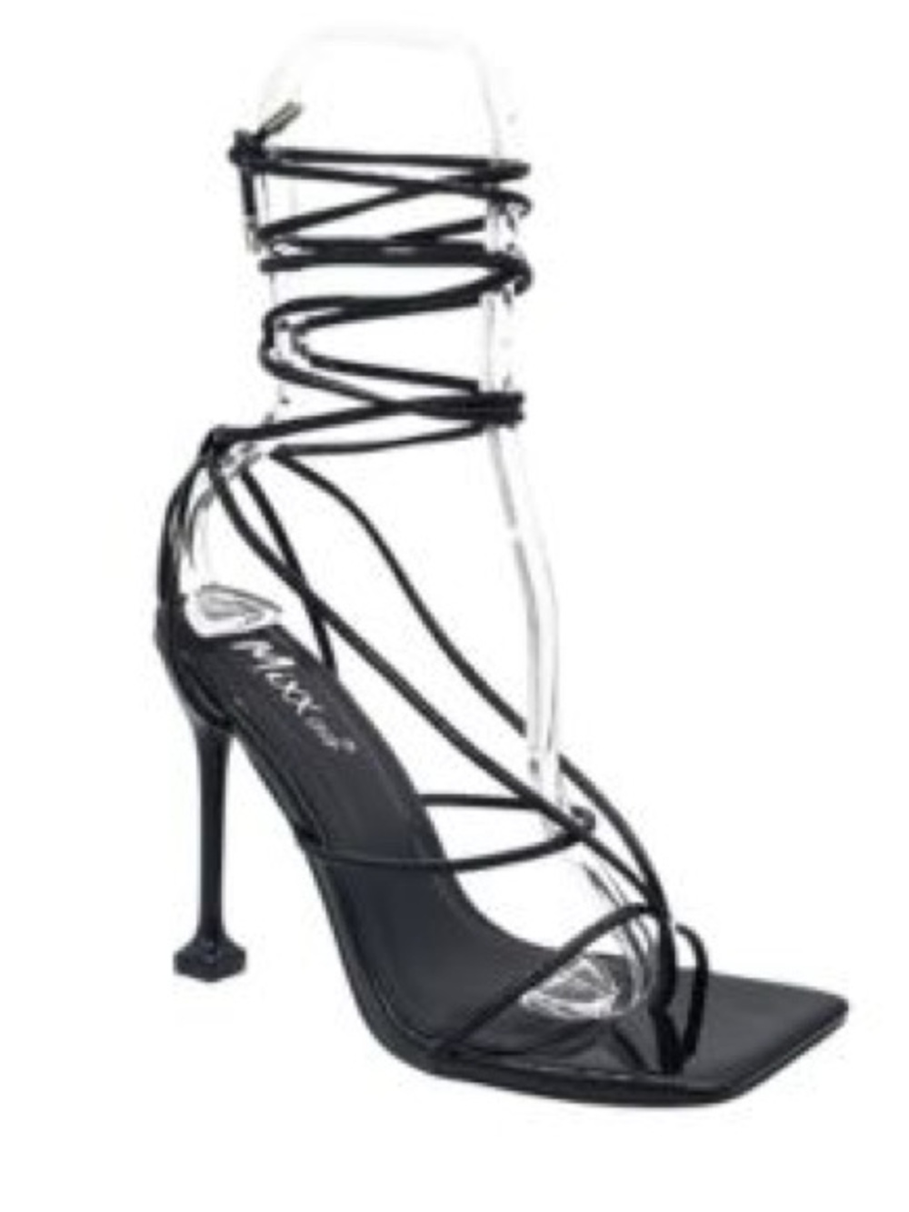 Black Strappy Lace-Up Stiletto Heels